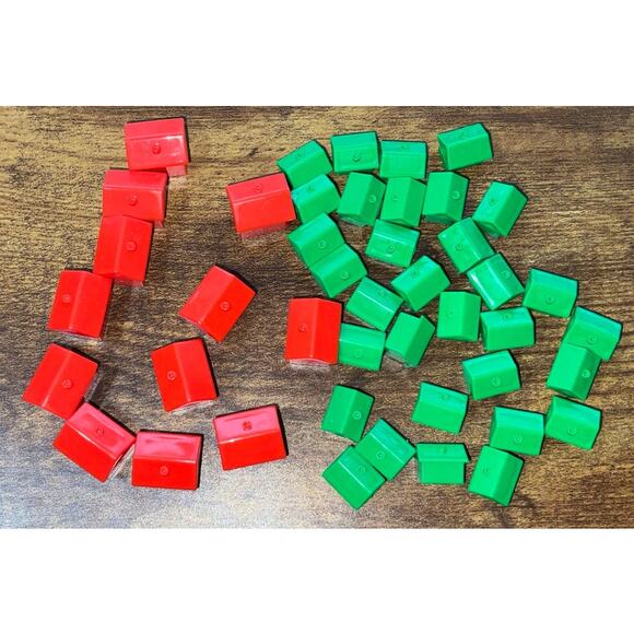 Monopoly Board Game Green House 32 and Red Hotels 12 Replacement Lot Plastic - Picture 2 of 2